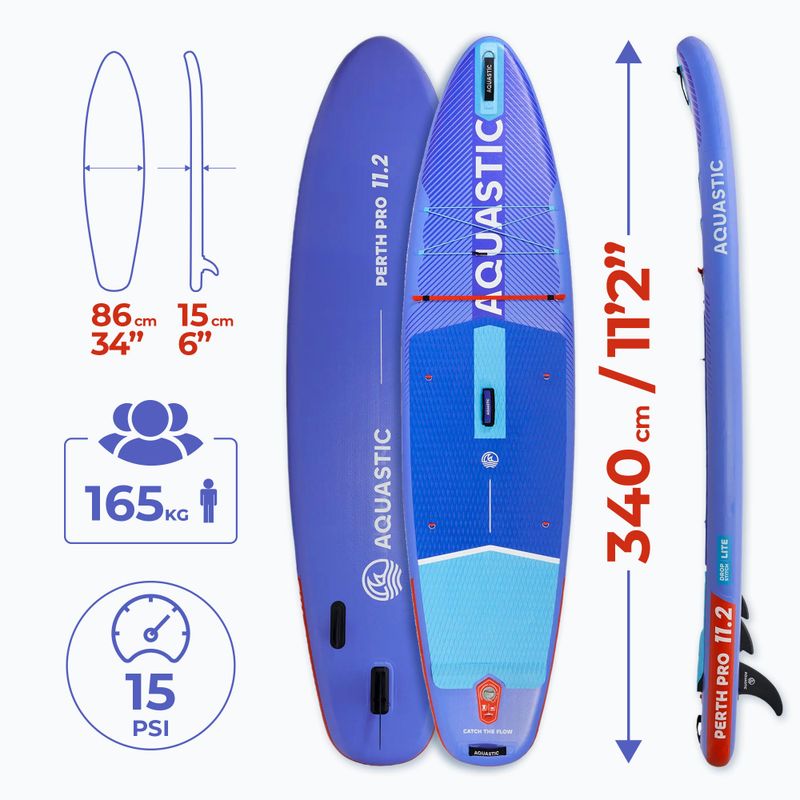 Set Paddleboard SUP aufblasbar AQUASTIC Perth Pro 11'2" all-round blue 21