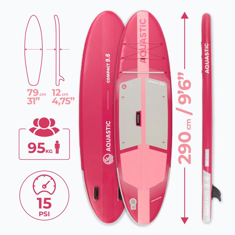 Set Paddleboard SUP aufblasbar AQUASTIC Compact 9'6" pink 20