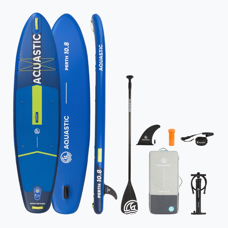 Set Paddleboard SUP aufblasbar AQUASTIC Perth 10'8" allround dark blue