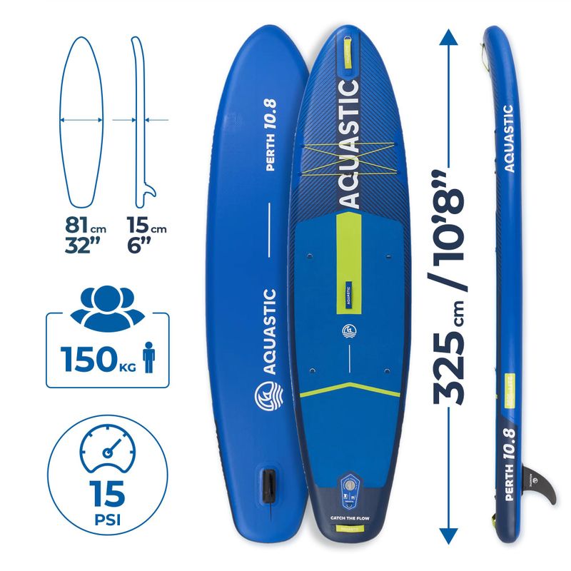 Set Paddleboard SUP aufblasbar AQUASTIC Perth 10'8" allround dark blue 18