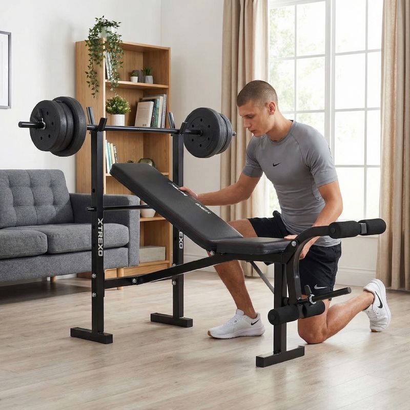 XTREXO BenchFit Lite Trainingsbank mit Ständer und Langhantel schwarz 5