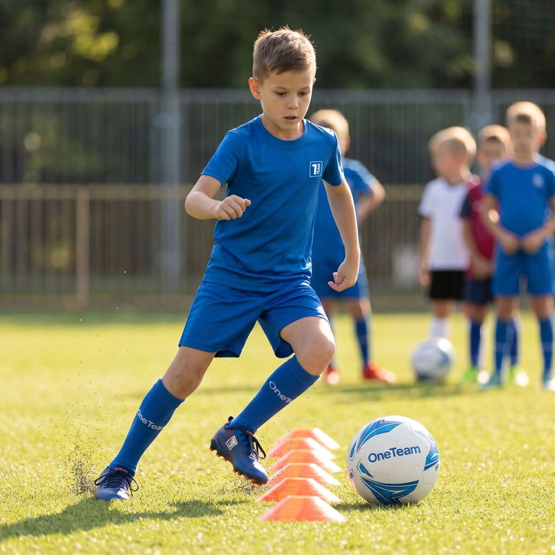 Kinder-Fußballset OneTeam Precision Set Trikot und Shorts blau 14