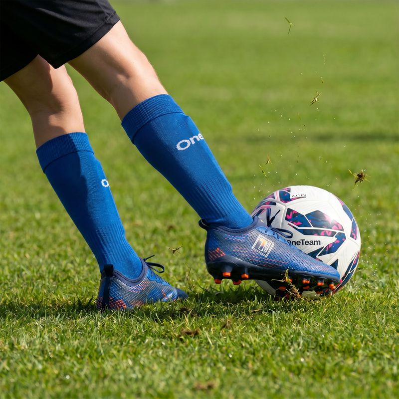 Kinder-Fußballsocken OneTeam Precision football socks Set 2-pack blau 7