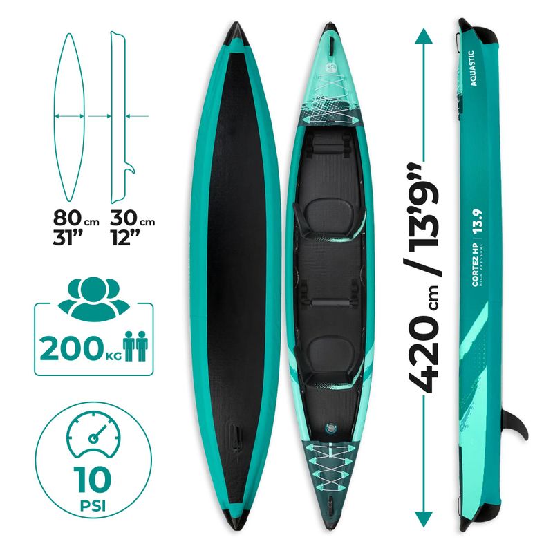 AQUASTIC Cortez 13'9" 420 cm grünes aufblasbares 2-Personen-Hochdruck-Kajak 22