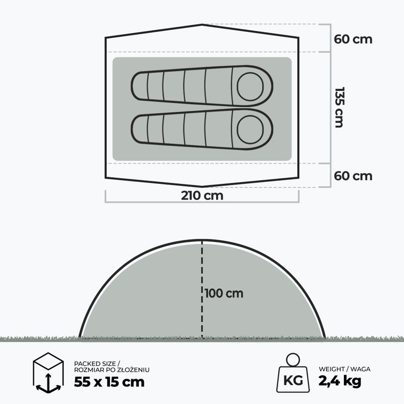 Ultraleichtes 2-Personen-Trekkingzelt KADVA EXPEDIT 2 PRO graugrün 7