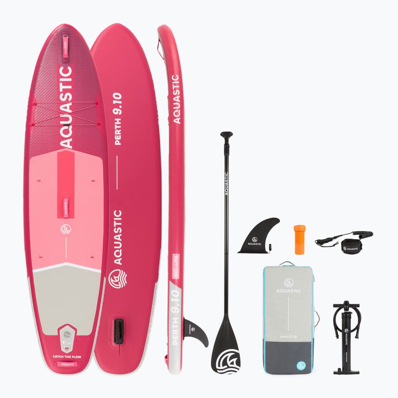 Set Paddleboard SUP aufblasbar AQUASTIC Perth 9'10" pink