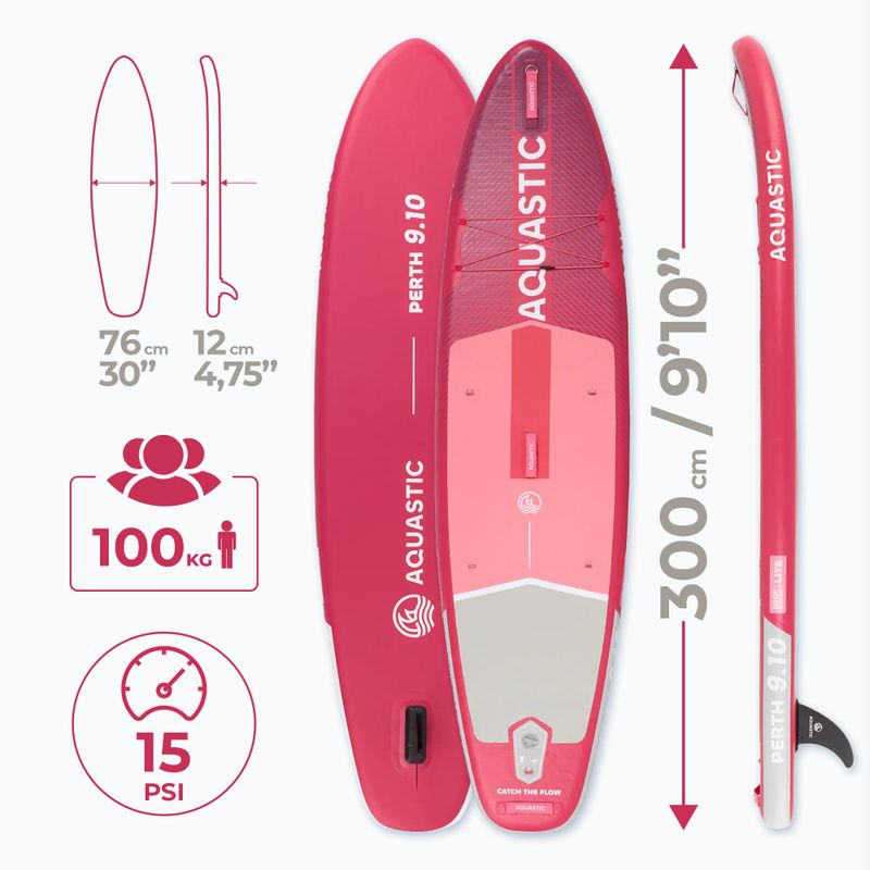 Set Paddleboard SUP aufblasbar AQUASTIC Perth 9'10" pink 24