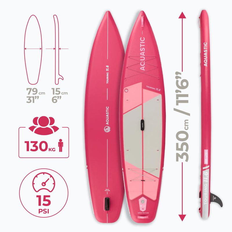 Set Board SUP aufblasbar AQUASTIC Touring 11'6" rosa 27