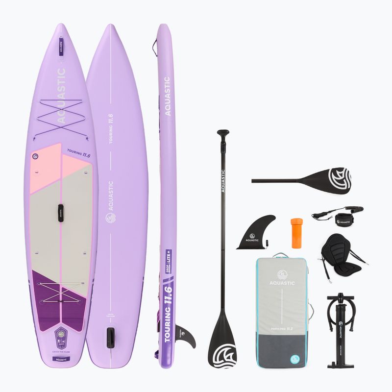 Set Paddleboard SUP aufblasbar AQUASTIC Touring 11'6" purple