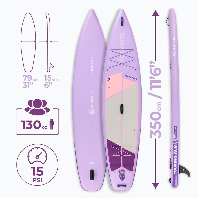 Set Paddleboard SUP aufblasbar AQUASTIC Touring 11'6" purple 20