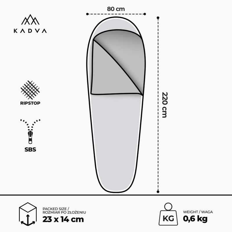 KADVA Light 600 L Schlafsack links grau 3