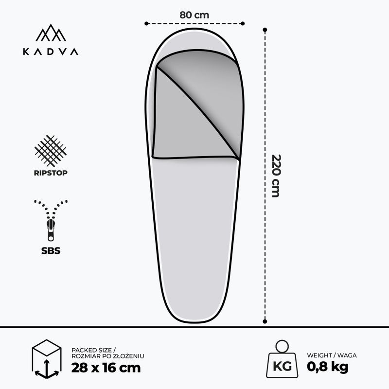 KADVA Light 800 L Schlafsack links grau 3