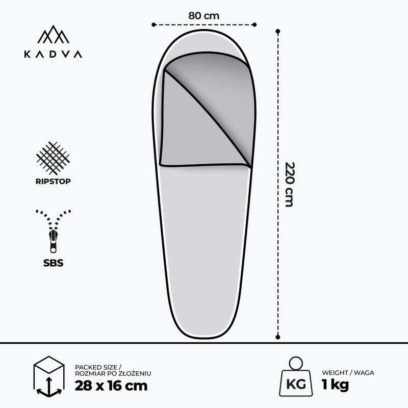 KADVA Light 1000 L Schlafsack links grau 3