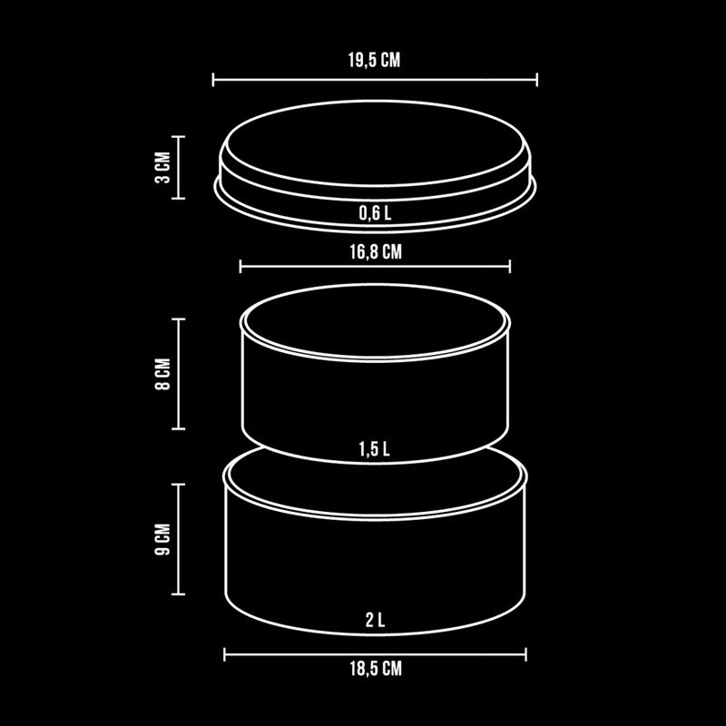Alpinus Yucatan 2l, 1,5l und 0,6l Stahl-Wanderkochgeschirr-Set 10