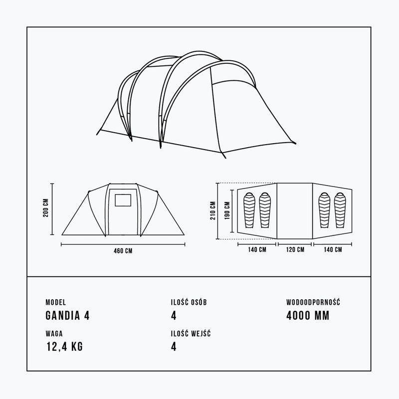 Camping Zelt 4-Personen Alpinus Gandia 4 anthrazit 10