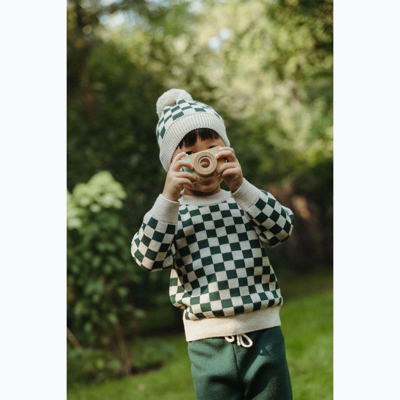 KID STORY Kinder Wintermütze Merino grün Schachbrett 5