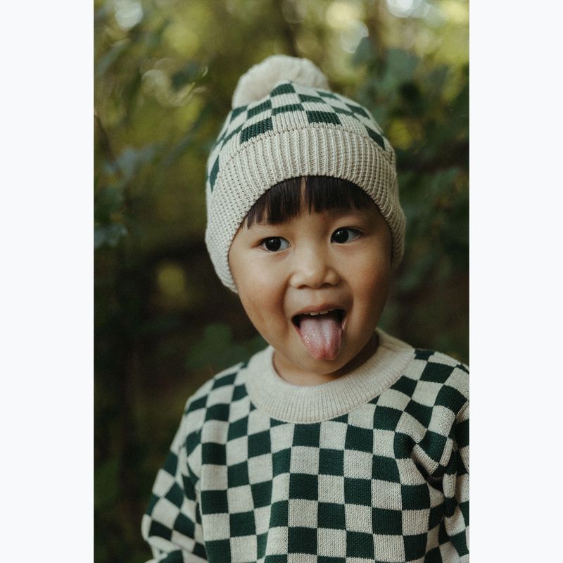 KID STORY Kinder Wintermütze Merino grün Schachbrett 6
