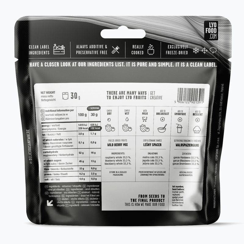 Gefriergetrocknete Lebensmittel LYOFOOD Himbeer-, Heidelbeer- und Brombeerfruchtmischung 30 g 2
