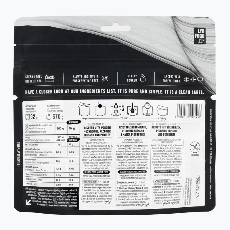 Tiefkühlgetrocknete Lebensmittel LYOFOOD Porcini mushroom risotto 92 g 2