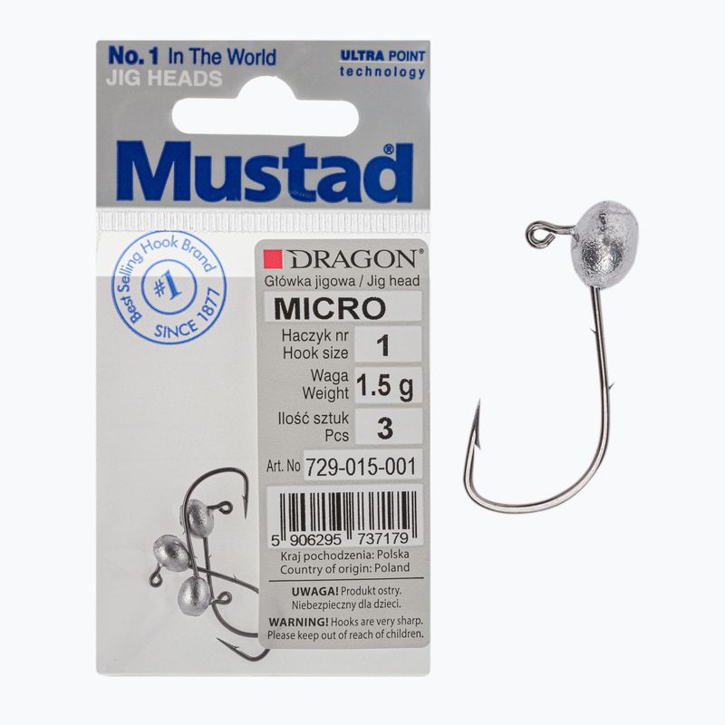 Mustad Micro Jigkopf 3 Stück Größe 1 silber PDF-729-015-001