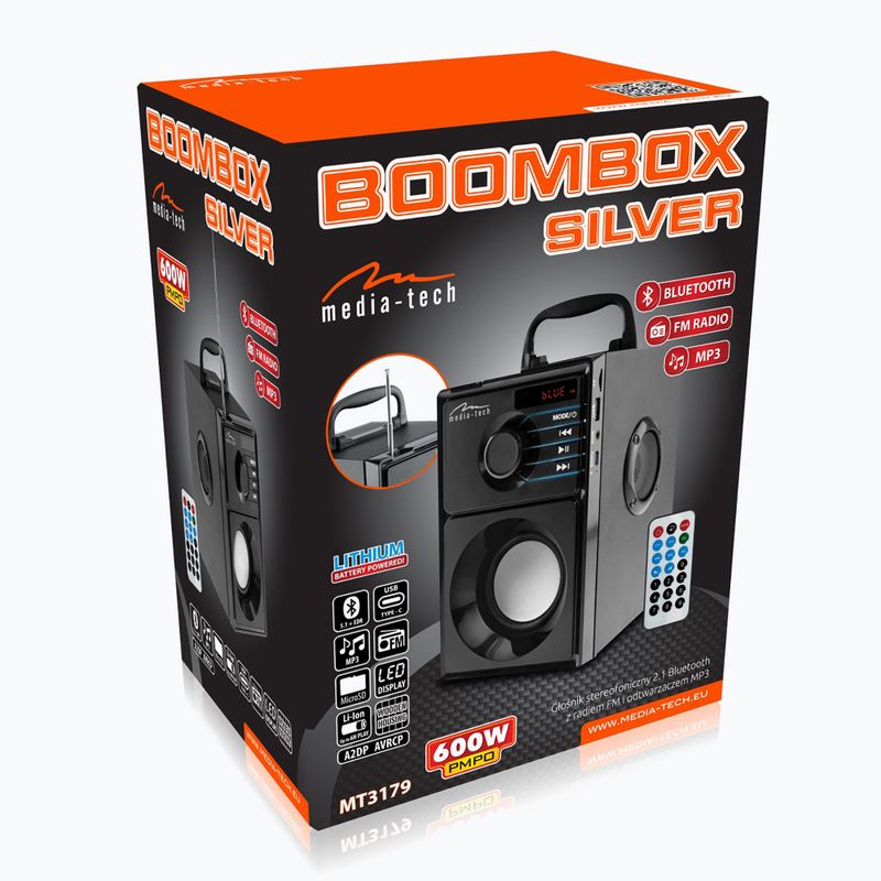 Media-Tech Boombox Silber mobiler Lautsprecher schwarz/silber