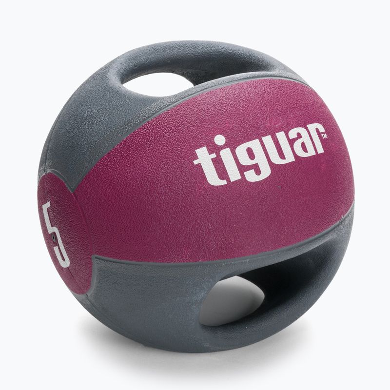 Tiguar 5kg lila und grau Medizinball mit Griffen TI-PLU005 2