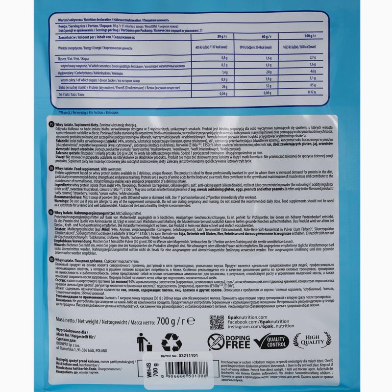 Molke 6PAK Isolat 700g weiße Schokolade PAK/049#BICZE 2