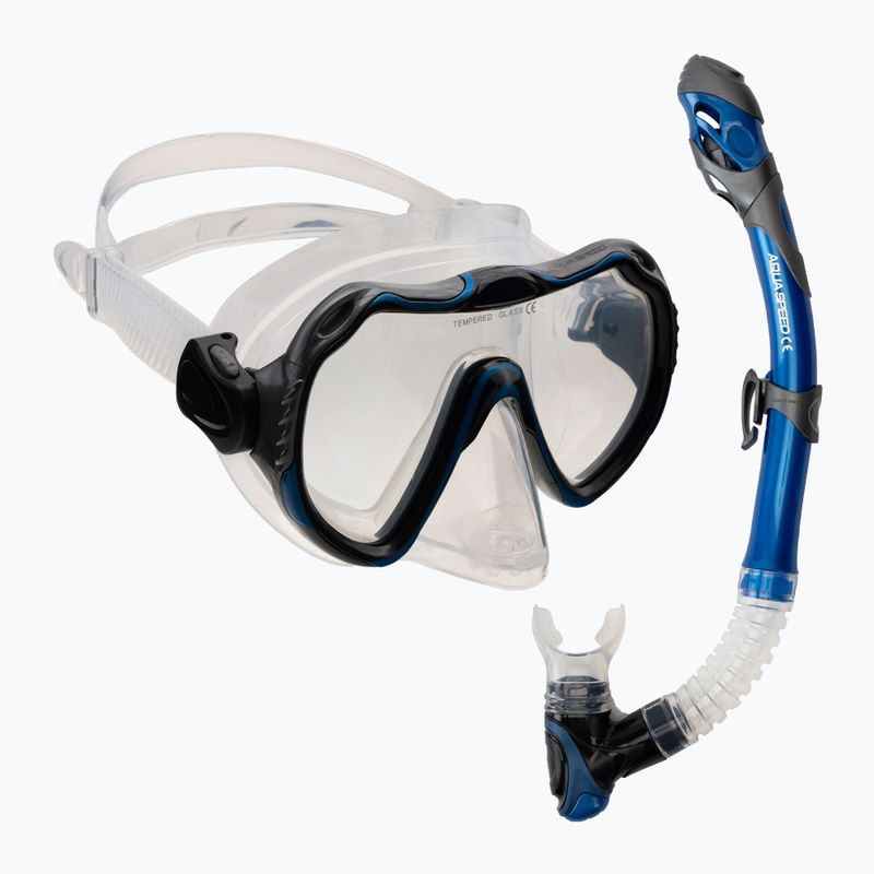 AQUA-SPEED Java + Elba Maske + Schnorchel Tauchset blau 614