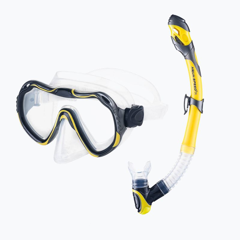 AQUA-SPEED Java + Elba Maske + Schnorchel Tauchset gelb-grau 614