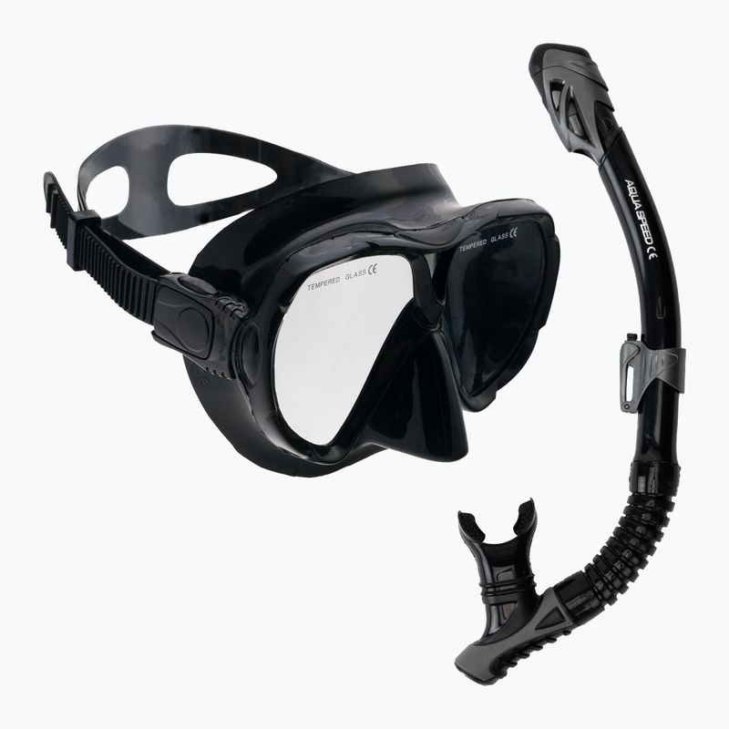 AQUA-SPEED Vanua + Borneo Tauchset Maske + Schnorchel schwarz 610