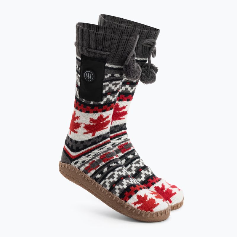 Glovii GOB weiß/rot/graue beheizte Hausschuhe mit Socken