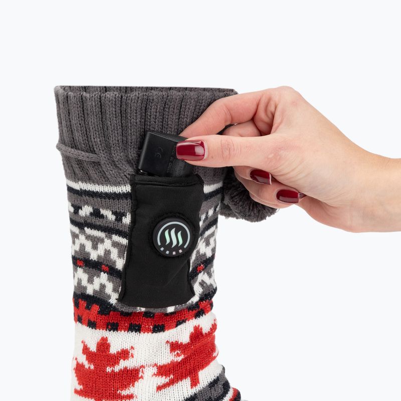 Glovii GOB weiß/rot/graue beheizte Hausschuhe mit Socken 5