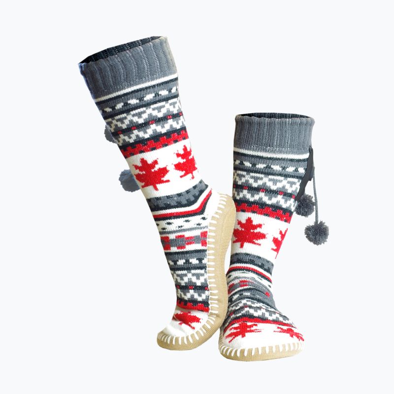 Glovii GOB weiß/rot/graue beheizte Hausschuhe mit Socken 9