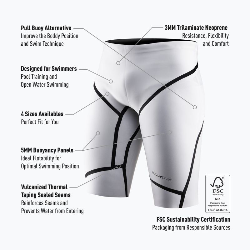 Neopren Shorts BuddySwim Floating Trilaminate Warmth 5/3 mm white 3