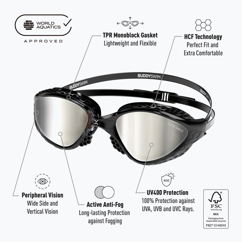 Schwimmbrille BuddySwim OzeanX Mirror black / silver 8
