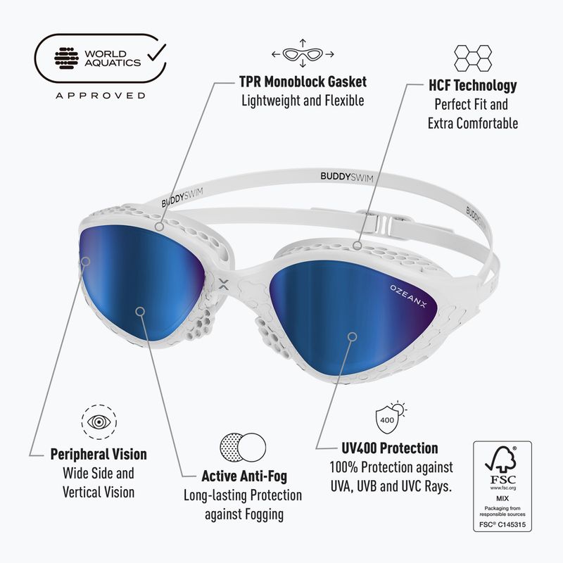 Schwimmbrille BuddySwim OzeanX Mirror white / blue 8