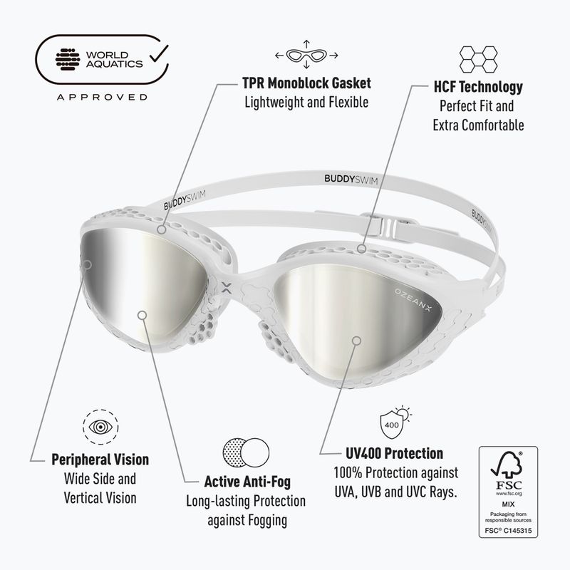 Schwimmbrille BuddySwim OzeanX Mirror white / silver 7