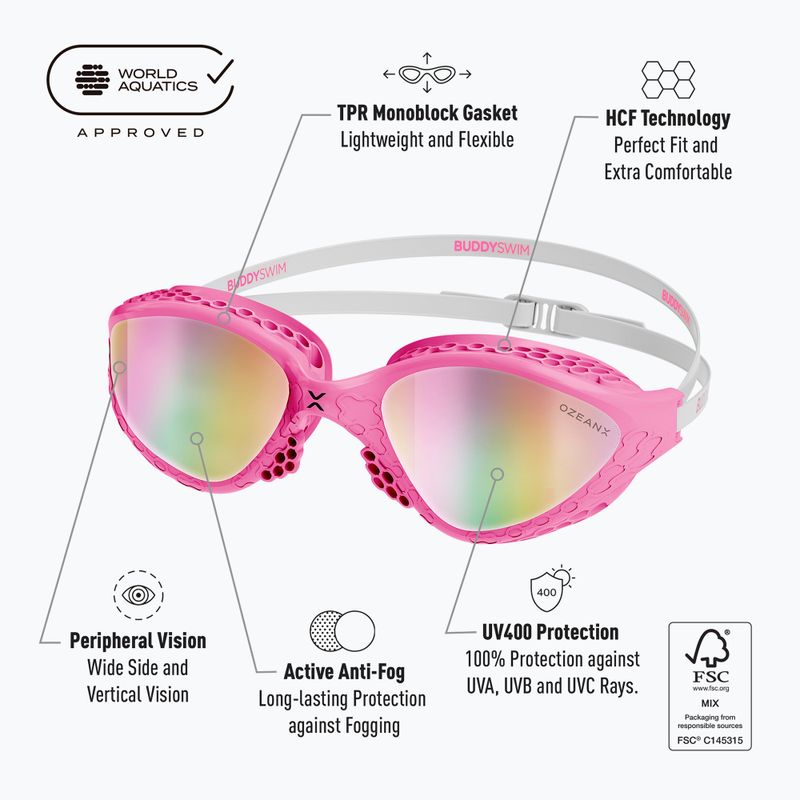Schwimmbrille BuddySwim OzeanX Mirror pink/white/iridium 2
