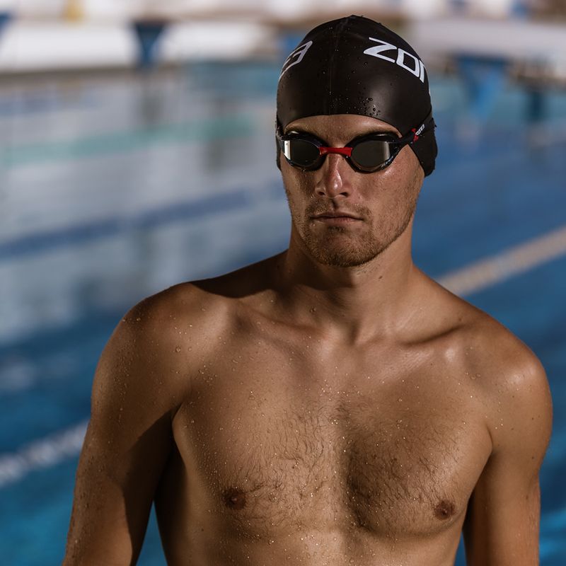 Schwimmbrille ZONE3 Volare Streamline Racing black/red/silver polarisiert verspiegelt revo 2
