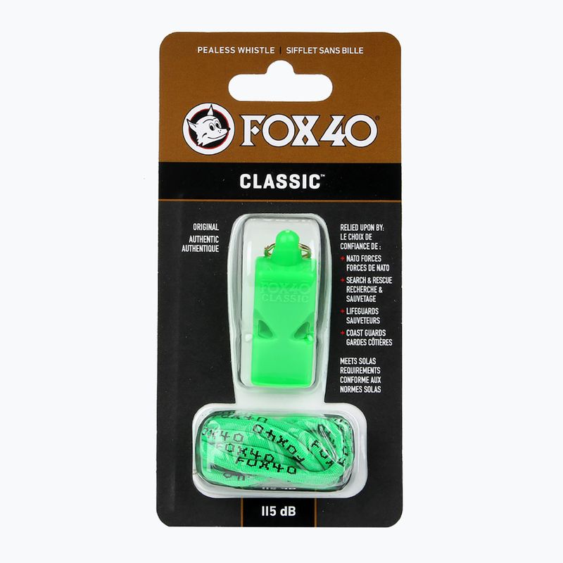 Fox 40 Classic Safety neongrüne Trillerpfeife mit Schnur 2