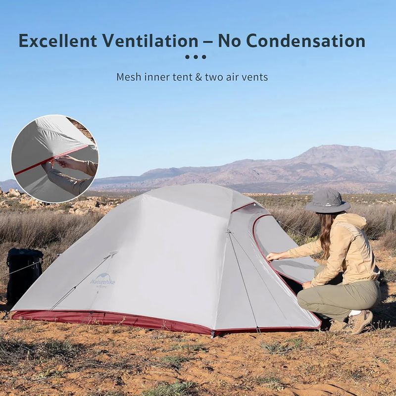 Naturehike Updated Cloud Up 3-Personen-Trekkingzelt hellgrau/rot 9