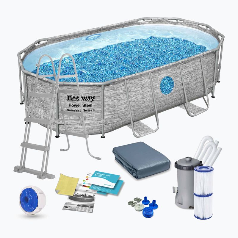 Bestway Power Steel Swim Vista Series Oval Pool Set 427x250 cm grau