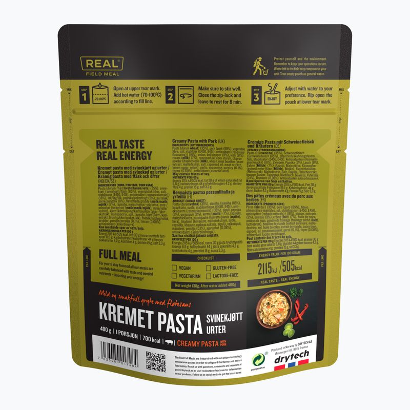 Gefriergetrocknete Lebensmittel Real Turmat Cremige Pasta mit Schweinefleisch und Kräutern 138 g 2