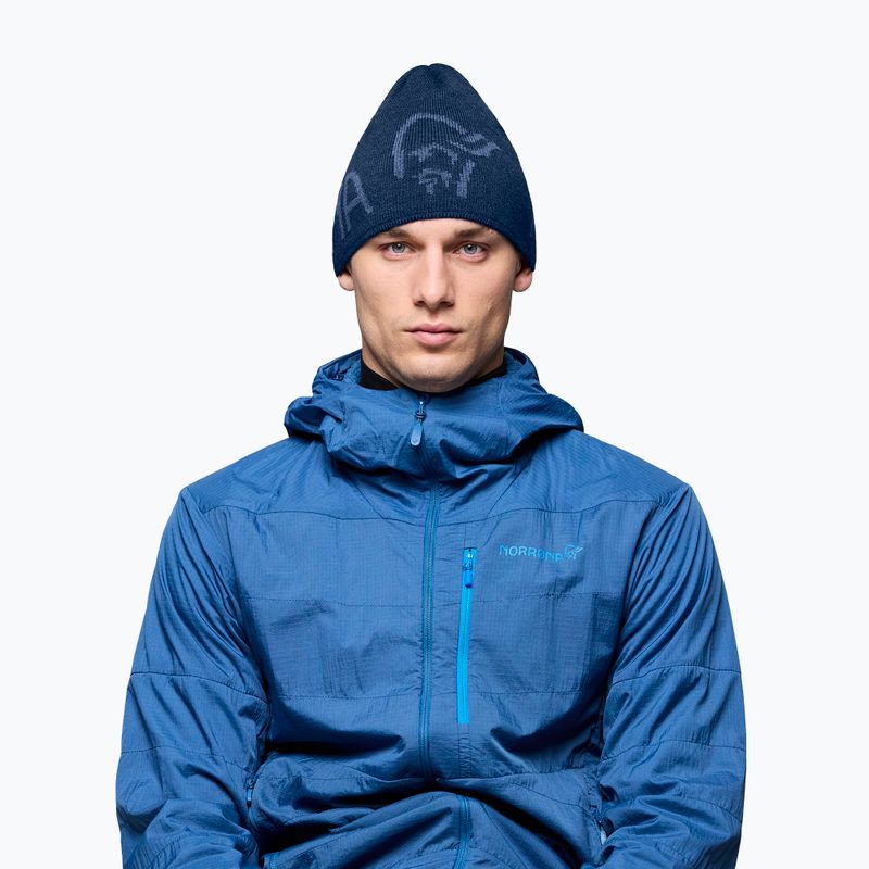 Wintermütze NORRONA MerinoUll Logo Beanie indigo night melange 2