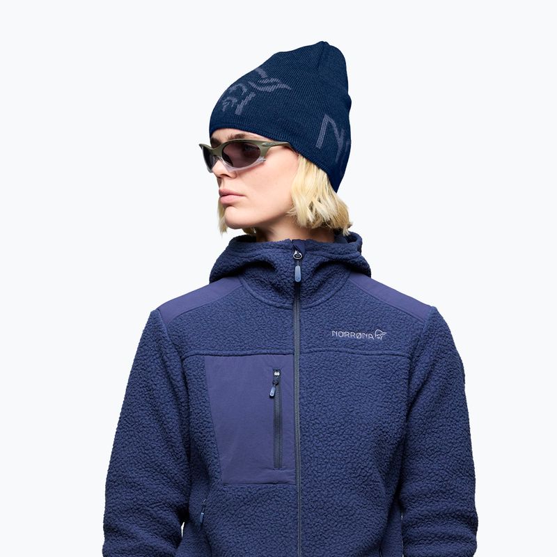 Wintermütze NORRONA MerinoUll Logo Beanie indigo night melange 5