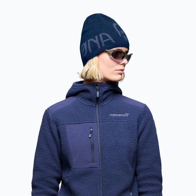 Wintermütze NORRONA MerinoUll Logo Beanie indigo night melange 6