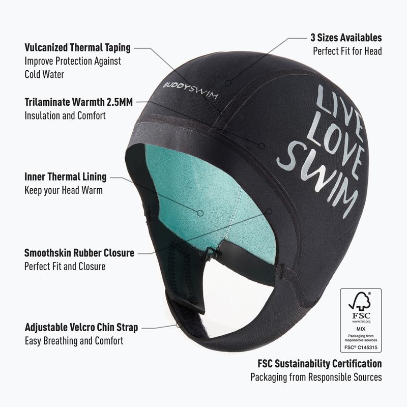 Neoprenhaube BuddySwim Trilaminate Warmth 2.5 mm black 3