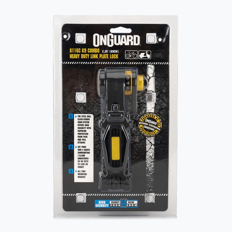Fahrradschloss OnGuard Link Plate Lock K9 COMBO LOCK 8116C LOCK BLACK ONG-8116C
