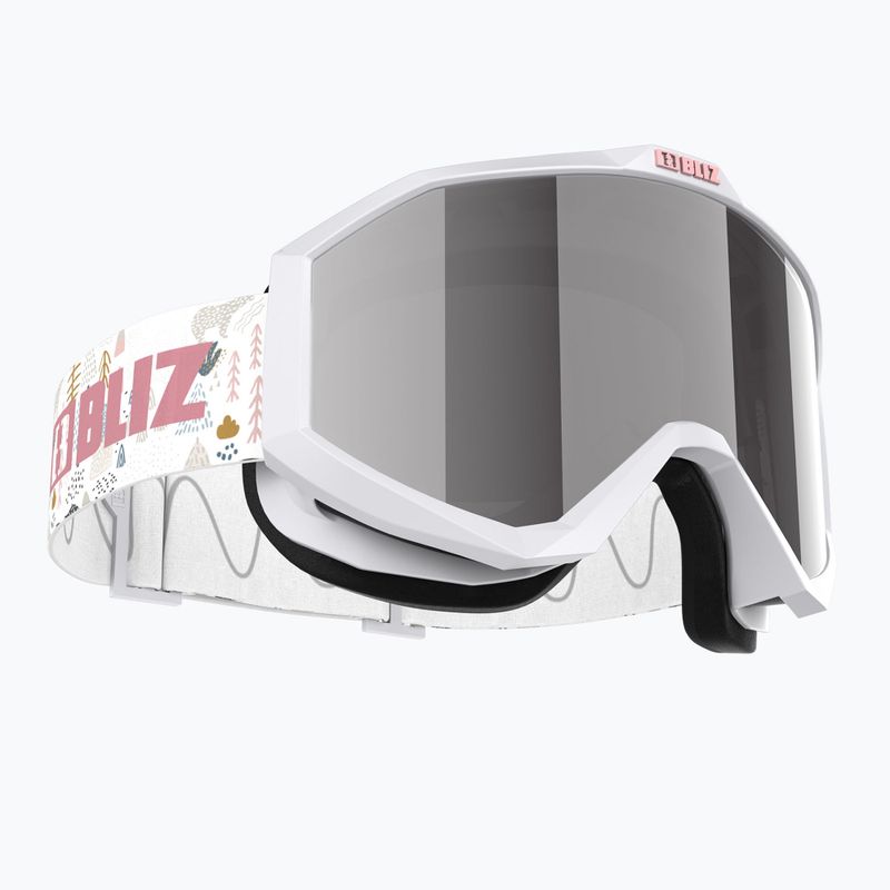 Skibrille Kinder Bliz Liner Jr white pink logo/pink&silver mirror