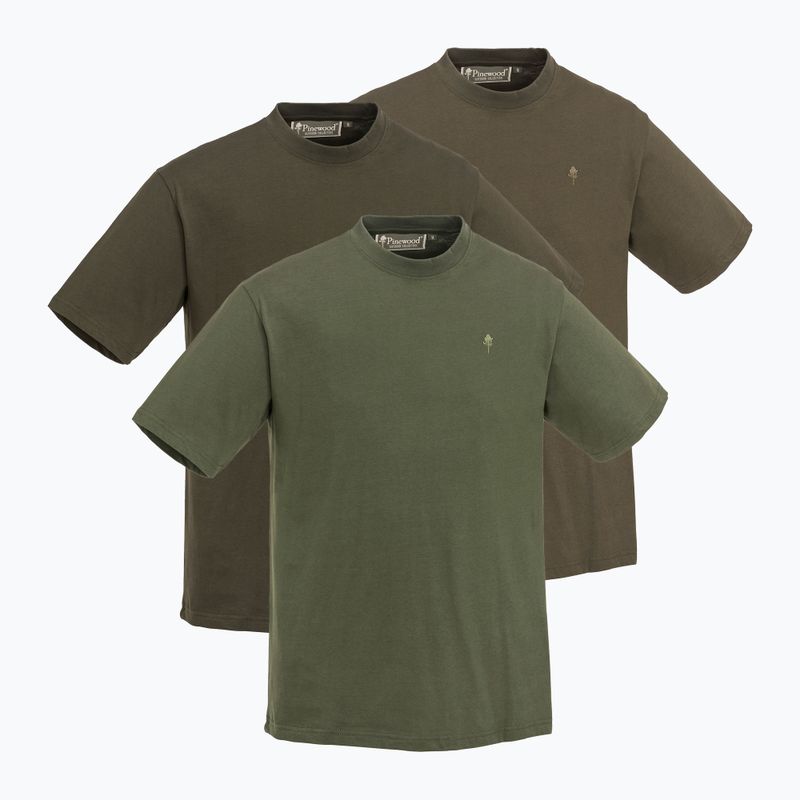 Pinewood Herren 3er-Pack T-Shirt grün/h.braun/khaki